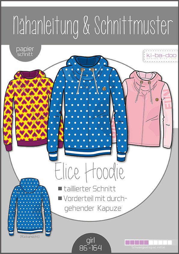 Papierschnittmuster Kibadoo Kinder Hoodie Elice Gr. 86-164
