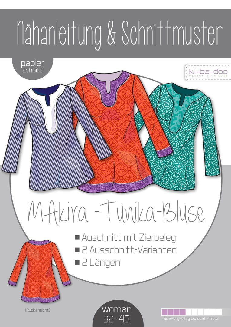 Papierschnittmuster Kibadoo Tunika-Bluse MAkira Gr. 32-48