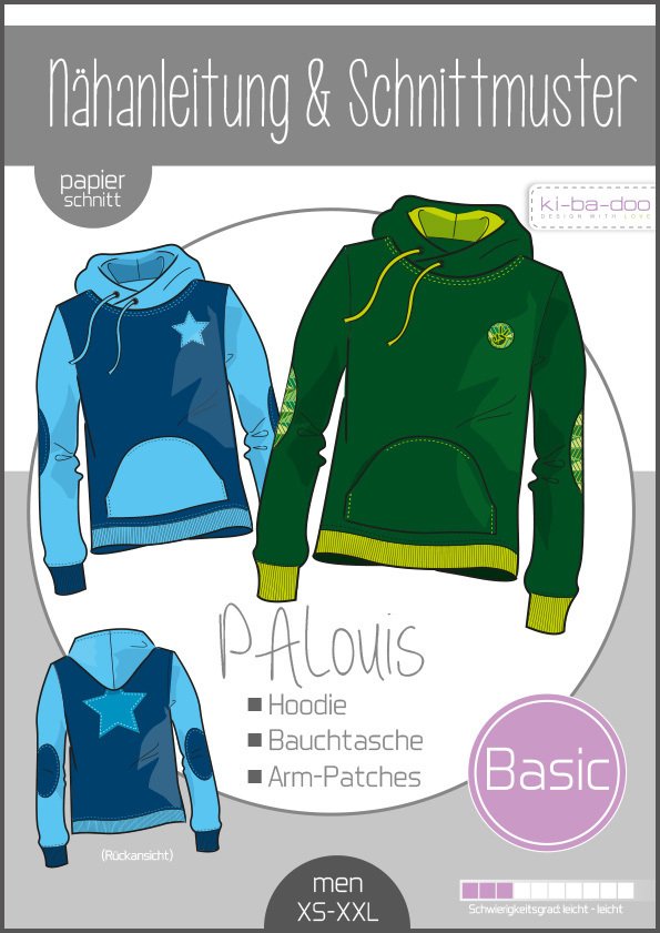 Papierschnittmuster Kibadoo Hoodie PAlouis Grösse XS-XXL