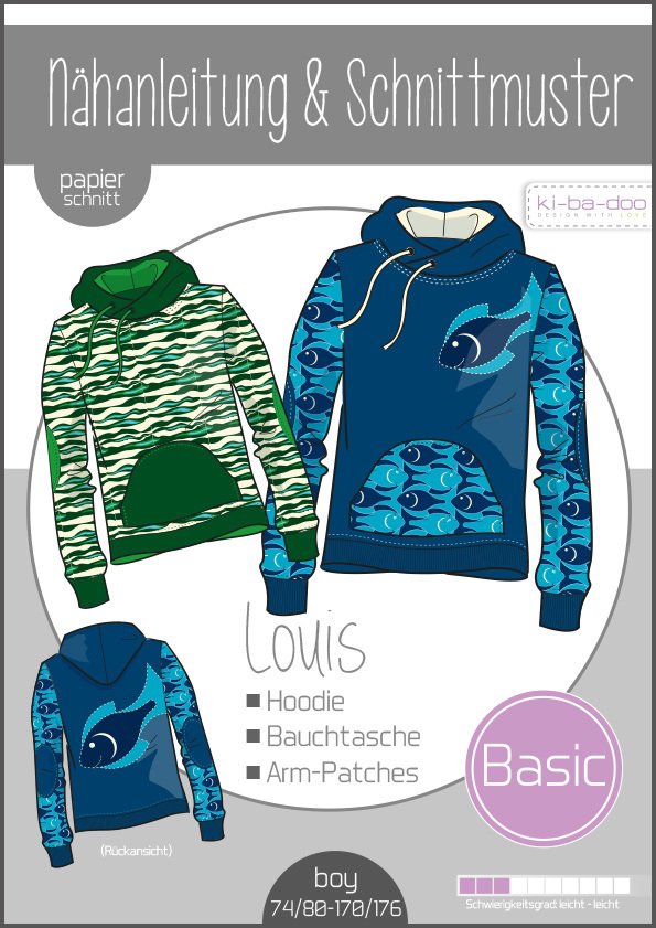 Hoodie Louis Gr 74/80-170/176 - DIN A 0 Schnittmuster und Anleitung als Broschüre