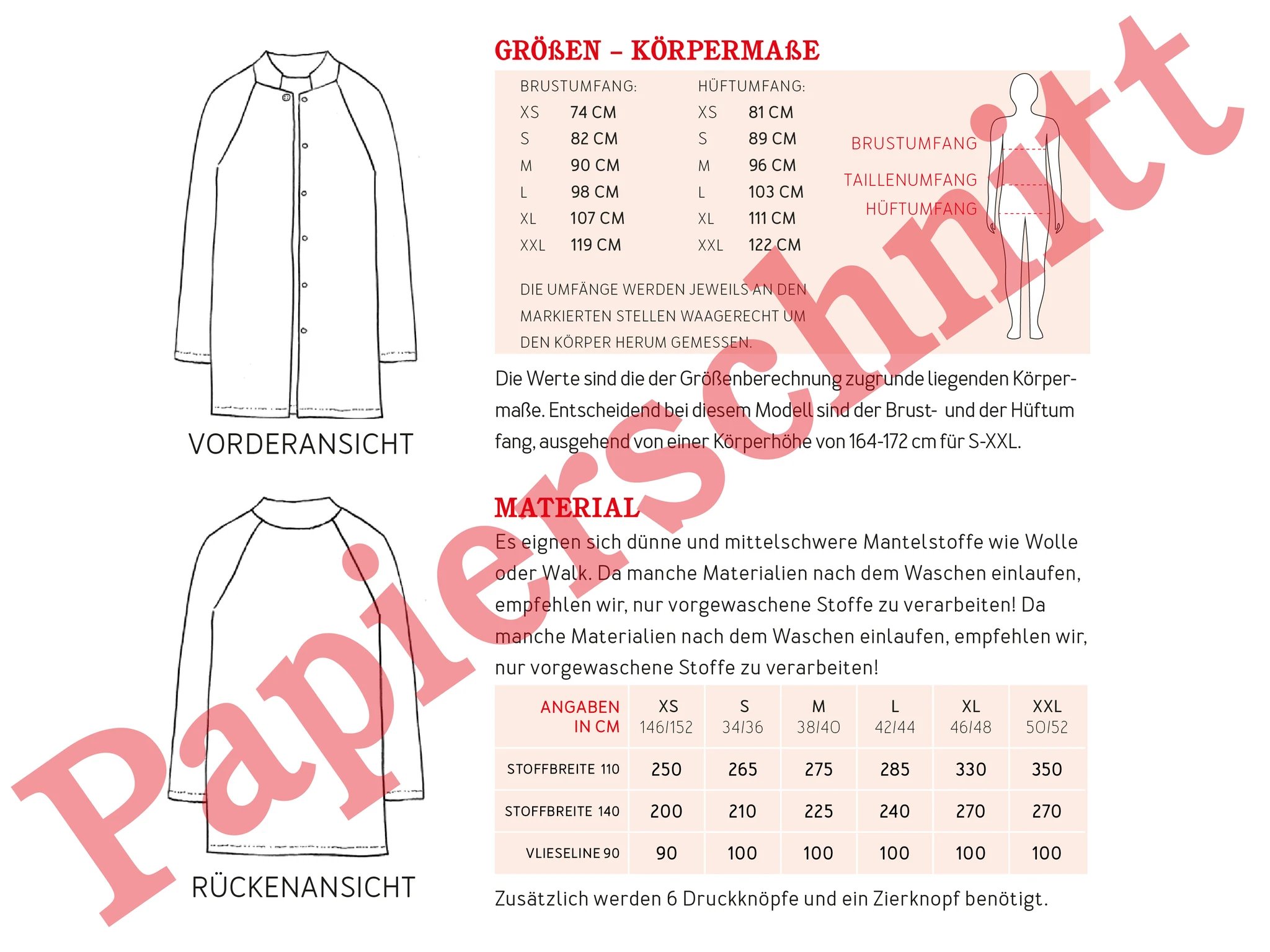 Papierschnittmuster von Studio Schnittreif Frau Linda Kurzmantel XS bis XXL