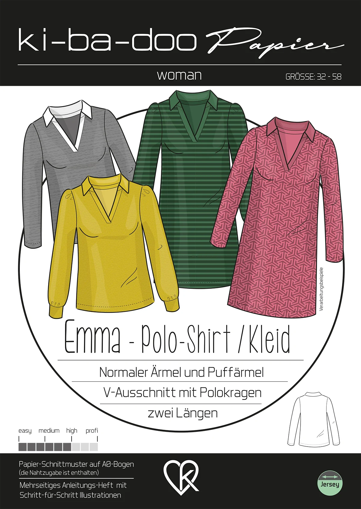 PAPIERSCHNITT POLO-KLEID/SHIRT EMMA DAMEN | GRÖSSE 32-58