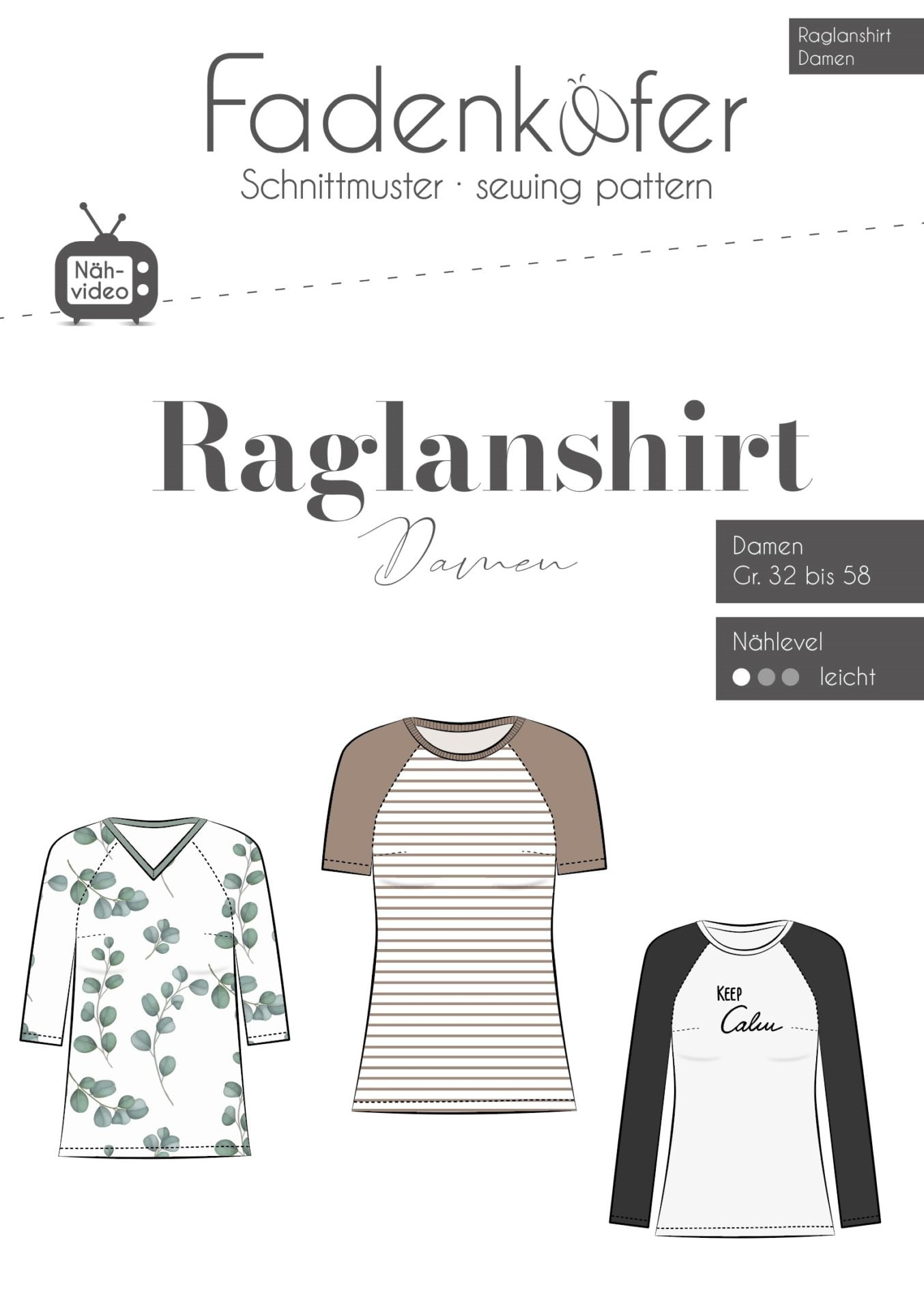 Papierschnittmuster Fadenkäfer Raglanshirt Damen