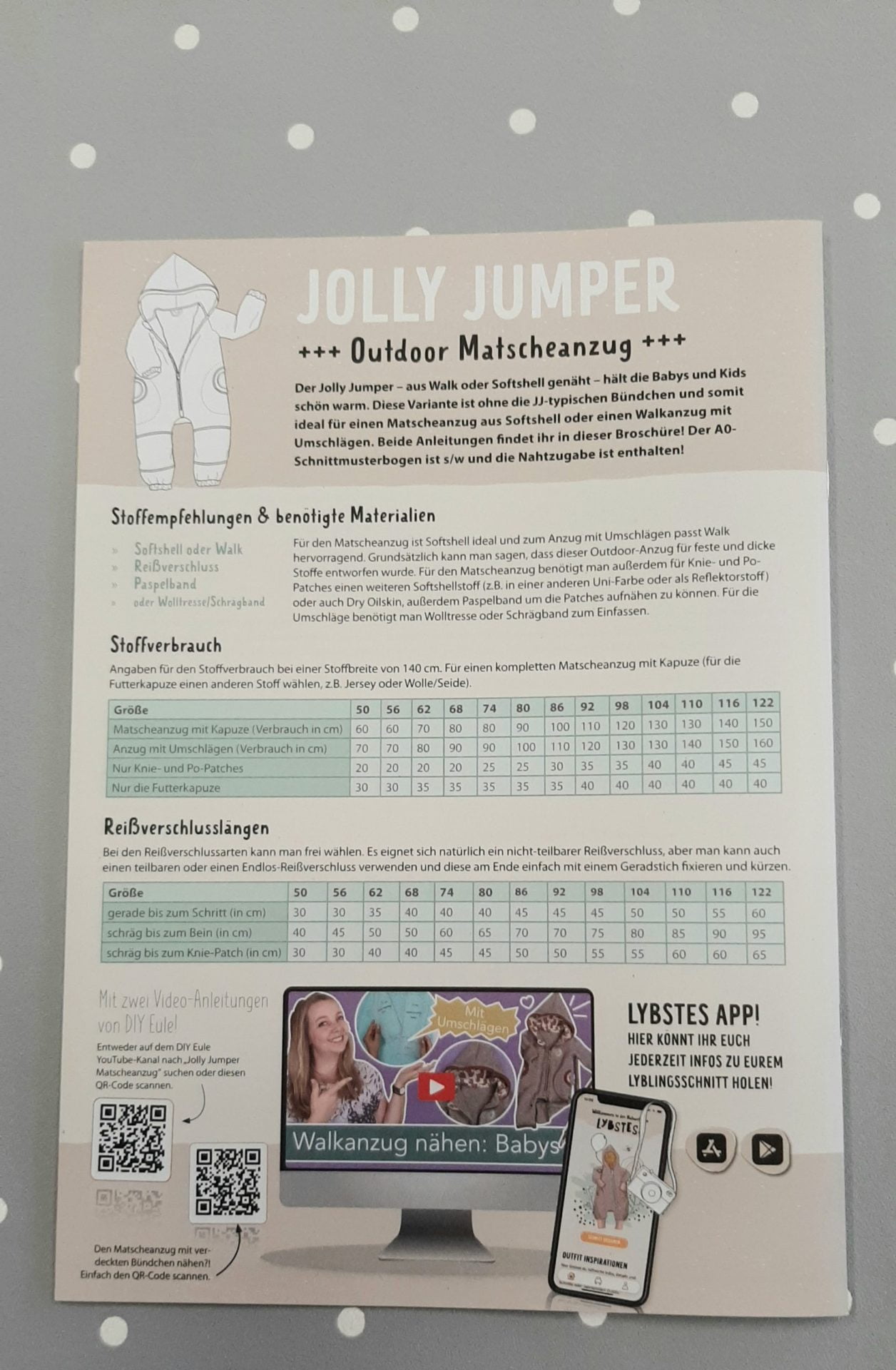 Papierschnittmuster Lybstes Jolly Jumper Matschanzug (Gr. 50-122)