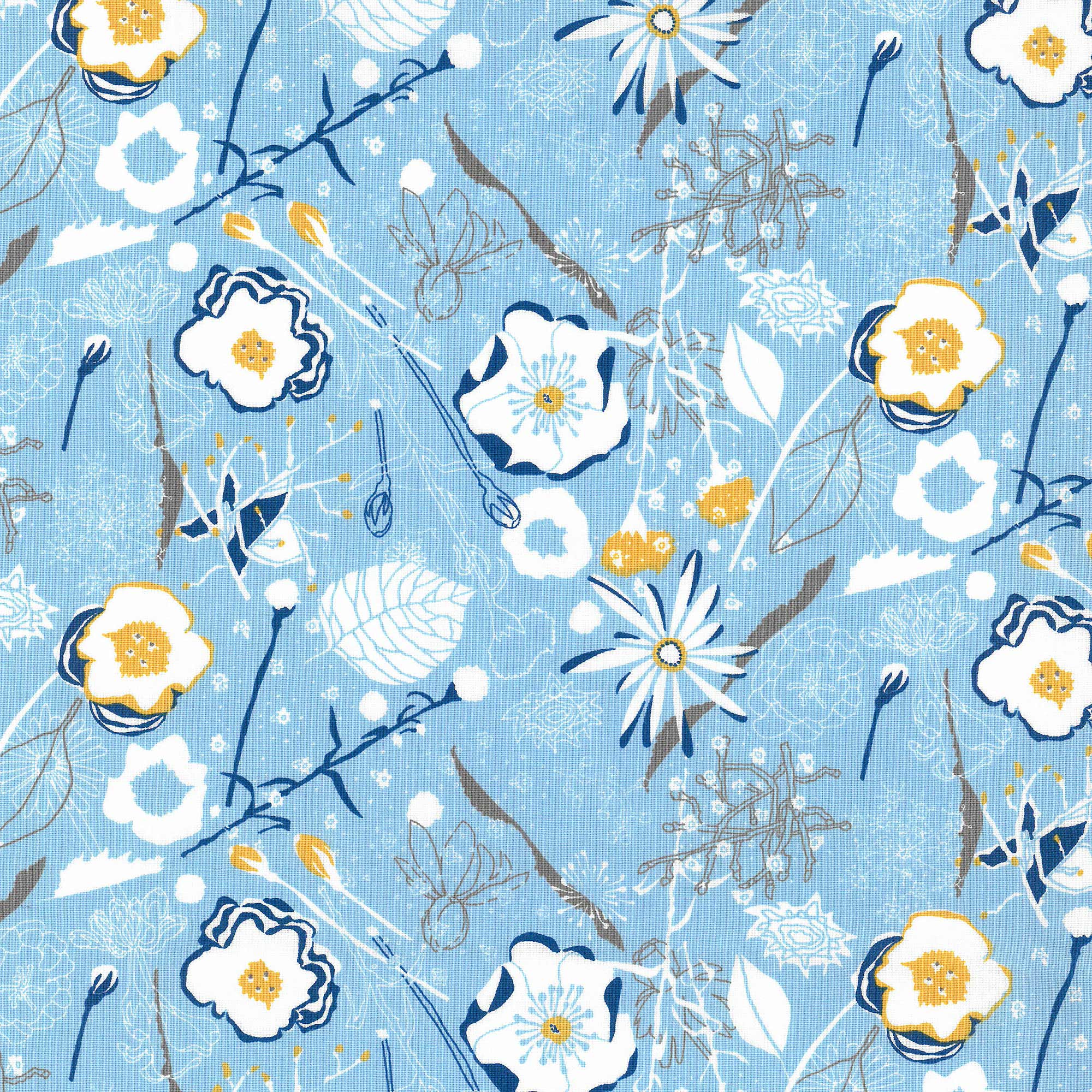 Druckstoff 010505251 Lindau Blumen blau, gelb, weiss von Westfalenstoffe