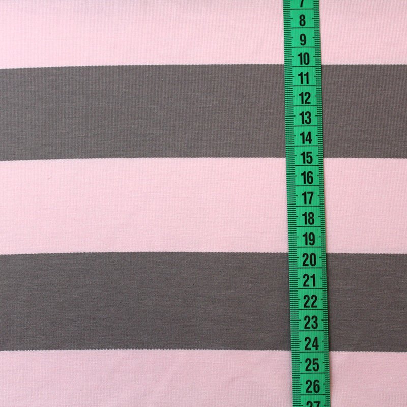 Biojersey Blockstreifen rosa - grau von Stoffonkel