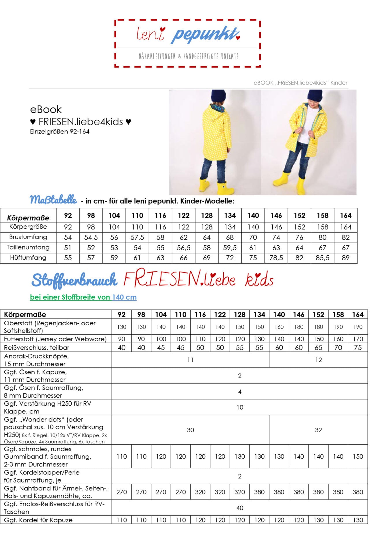 Papierschnittmuster #108 Friesen. liebe 4kids Regenmantel von LeniPepunkt