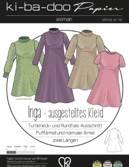 Papierschnittmuster Kibadoo Inga ausgestelltes Kleid Gr. 32-58