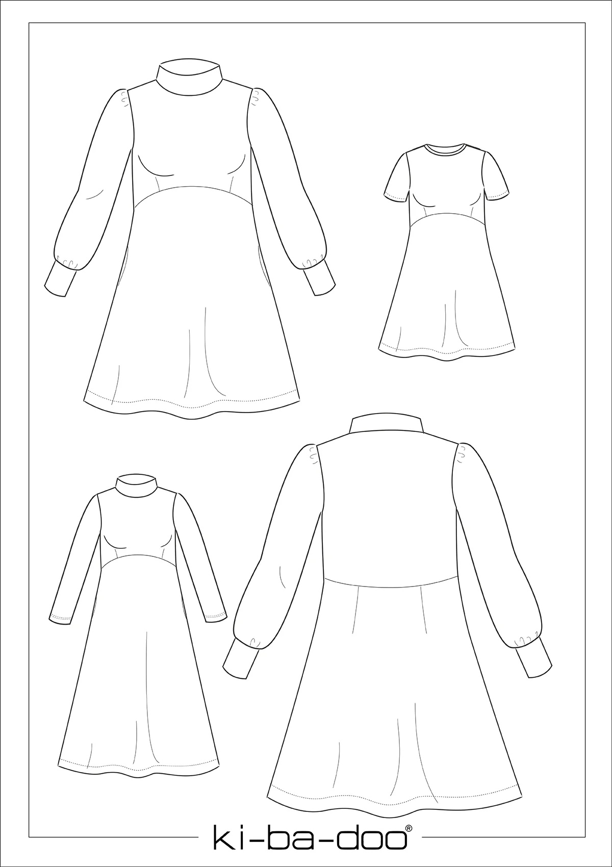 Papierschnittmuster Kibadoo Inga ausgestelltes Kleid Gr. 32-58