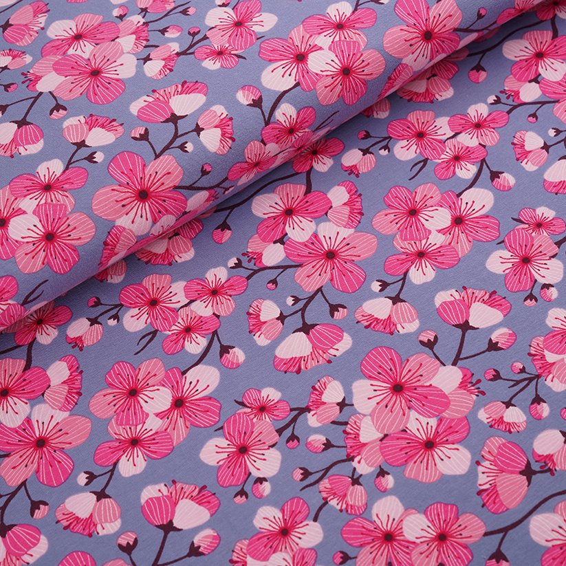 Biojersey Kirschblüten blau von Stoffonkel