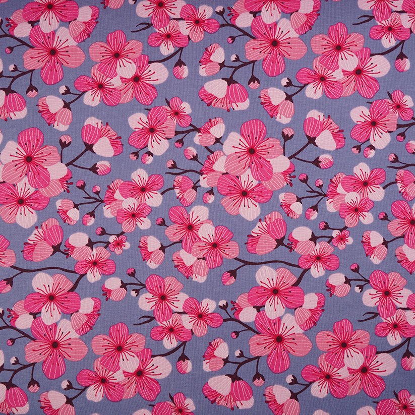 Biojersey Kirschblüten blau von Stoffonkel