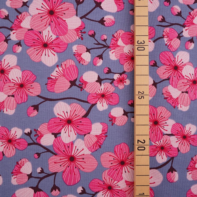 Biojersey Kirschblüten blau von Stoffonkel