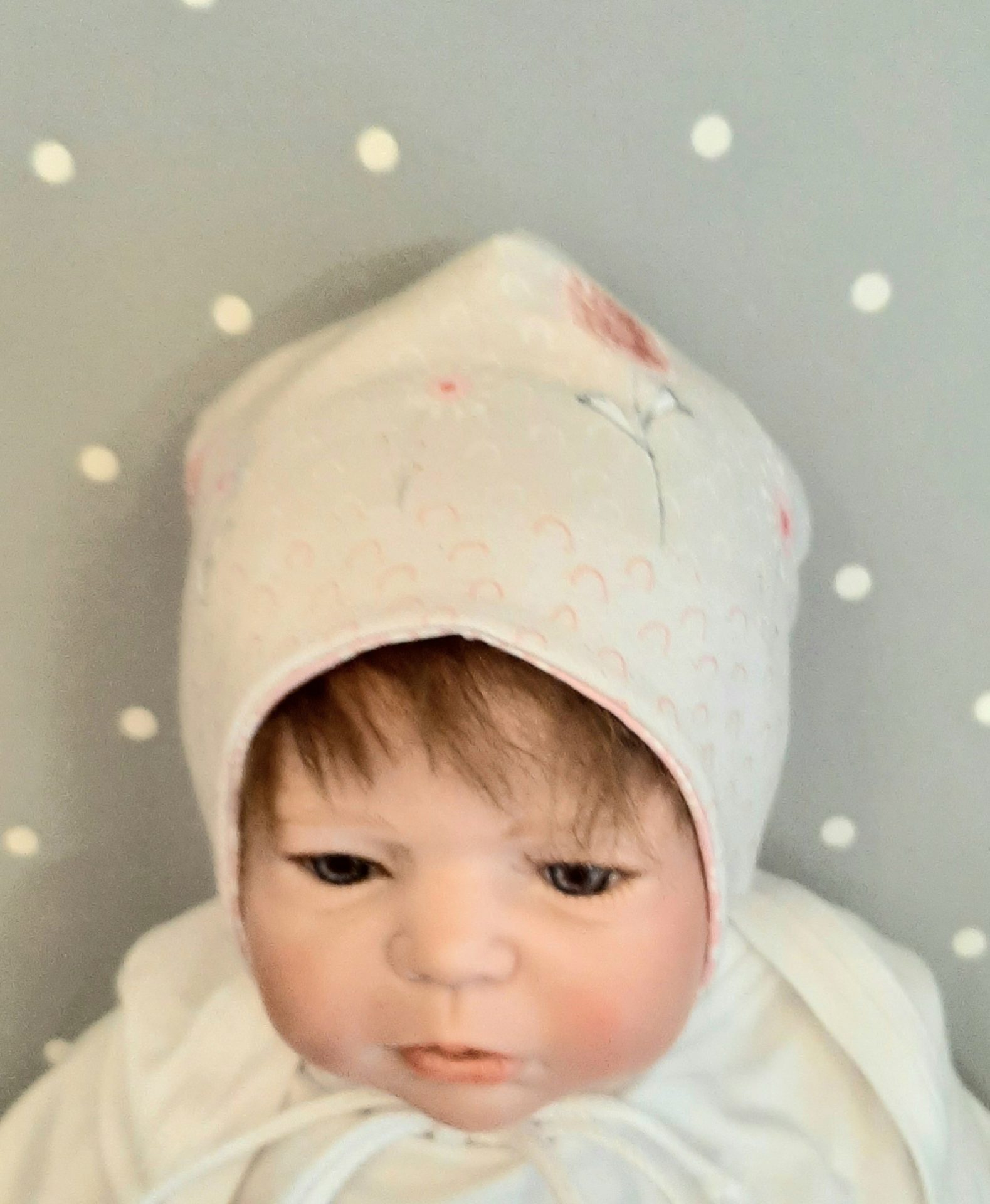Baby Mütze Beanie Kopfumfang 34 -38 Blumen beige