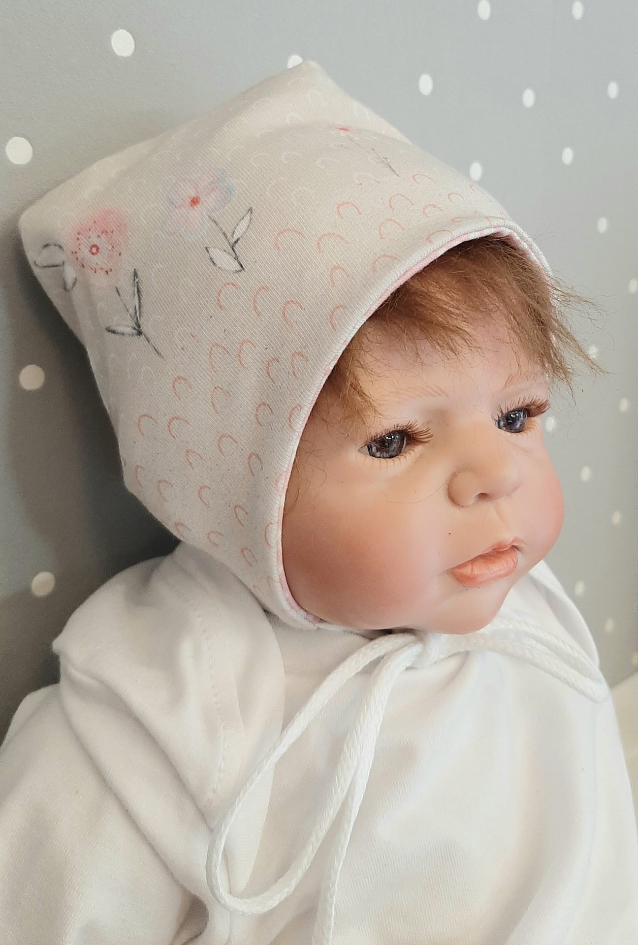 Baby Mütze Beanie Kopfumfang 34 -38 Blumen beige
