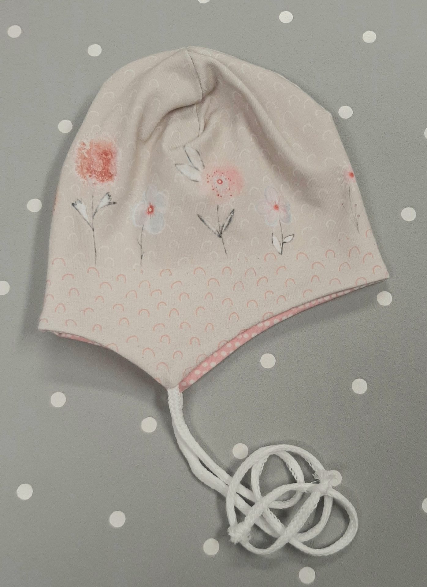 Baby Mütze Beanie Kopfumfang 34 -38 Blumen beige