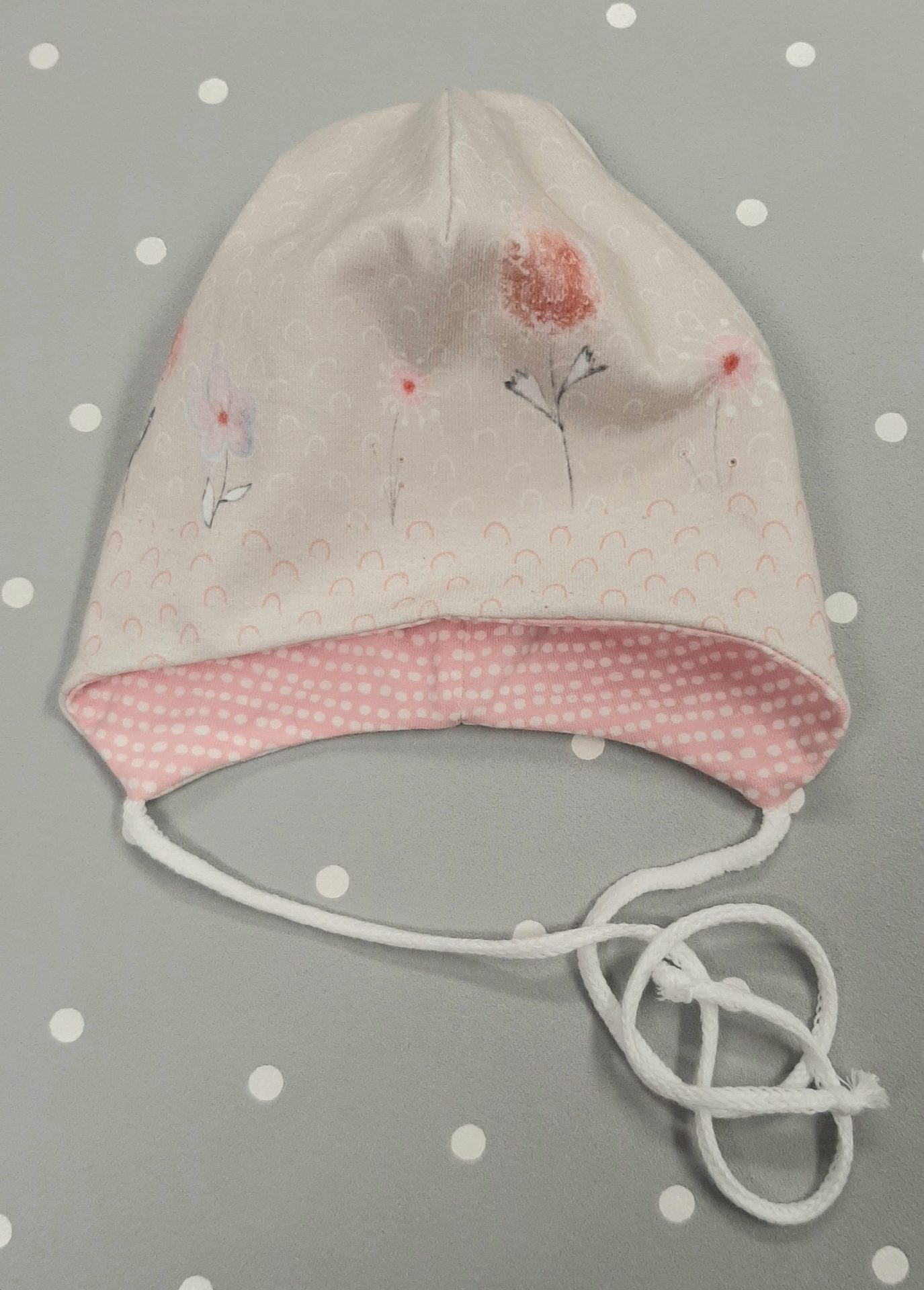 Baby Mütze Beanie Kopfumfang 34 -38 Blumen beige
