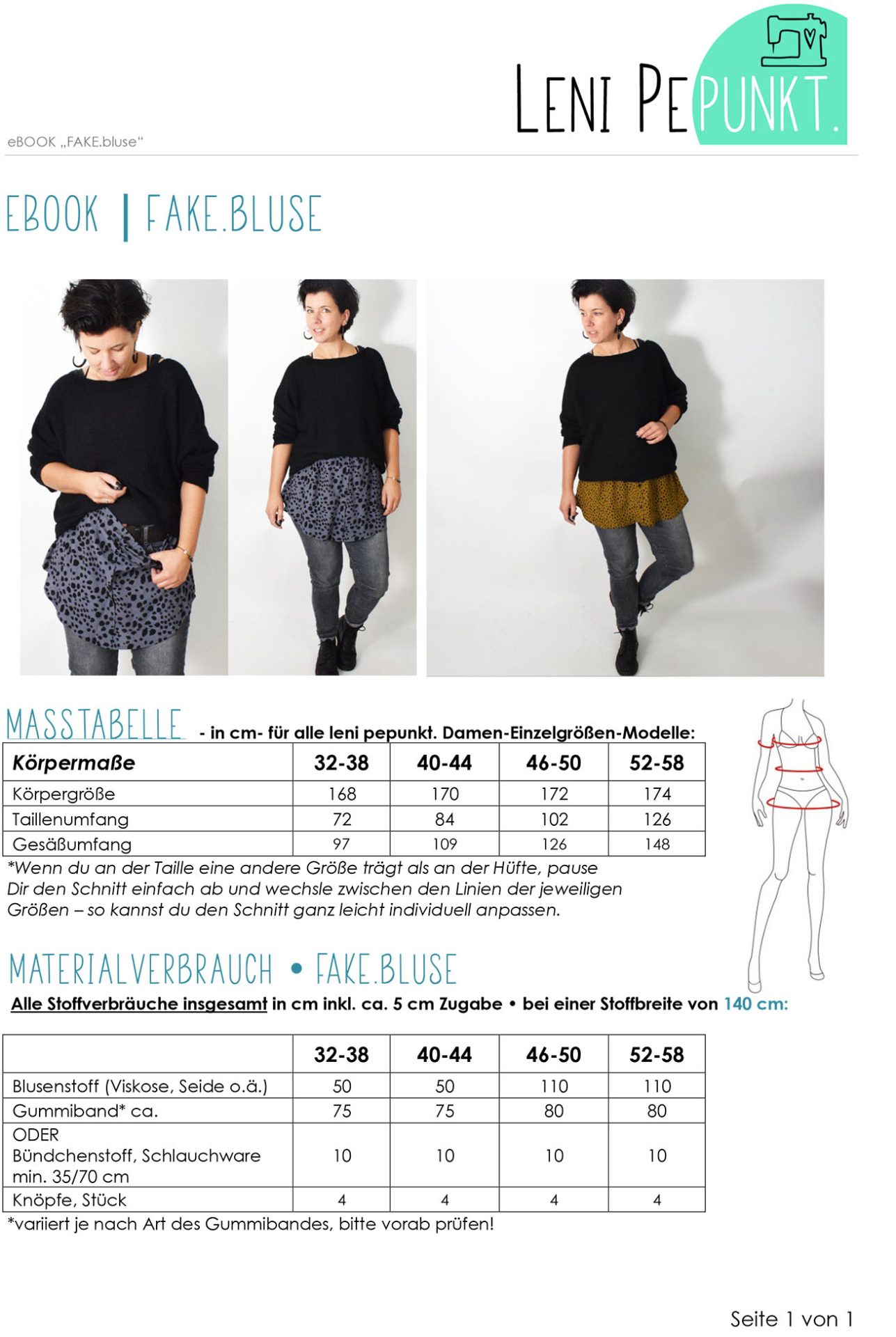 Papierschnittmuster FAKE - BLUSE #161Gr. 32-58 von LeniPepunkt