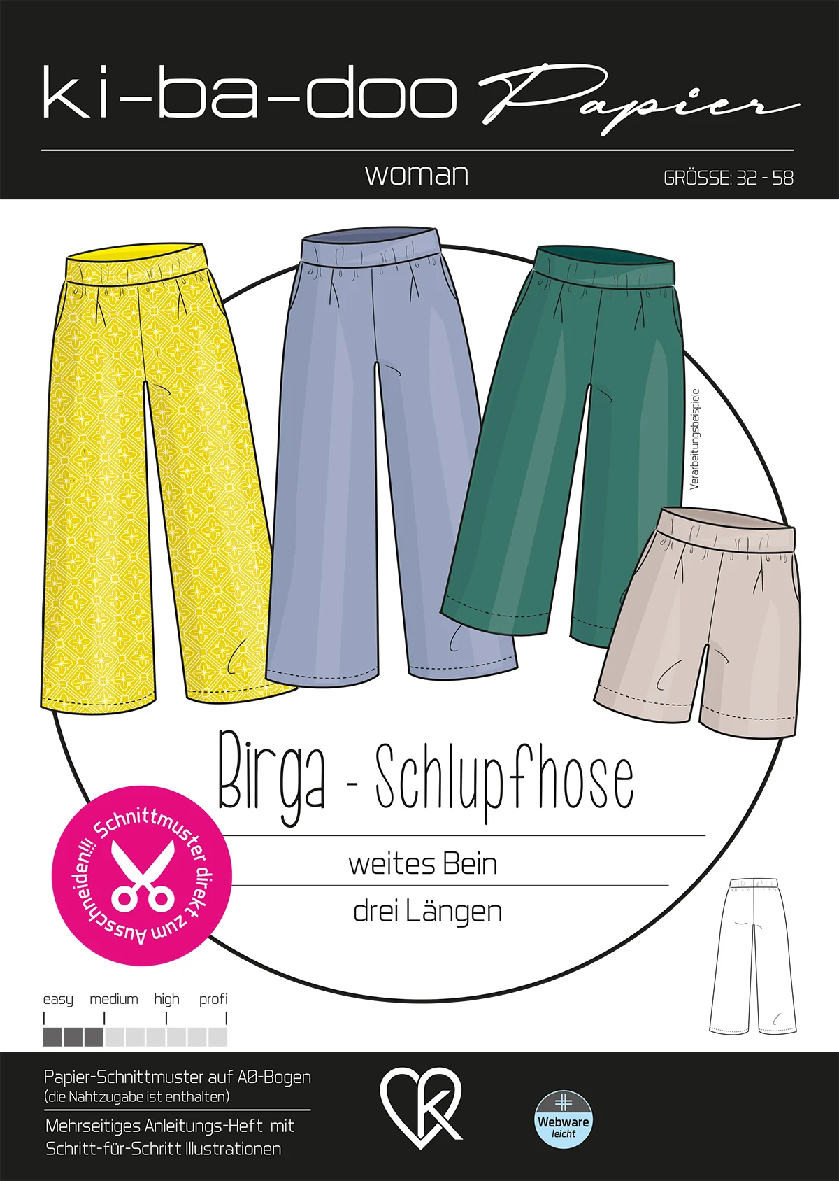 Papierschnittmuster Kibadoo Schlupfhose Birga Damen Gr. 32-58