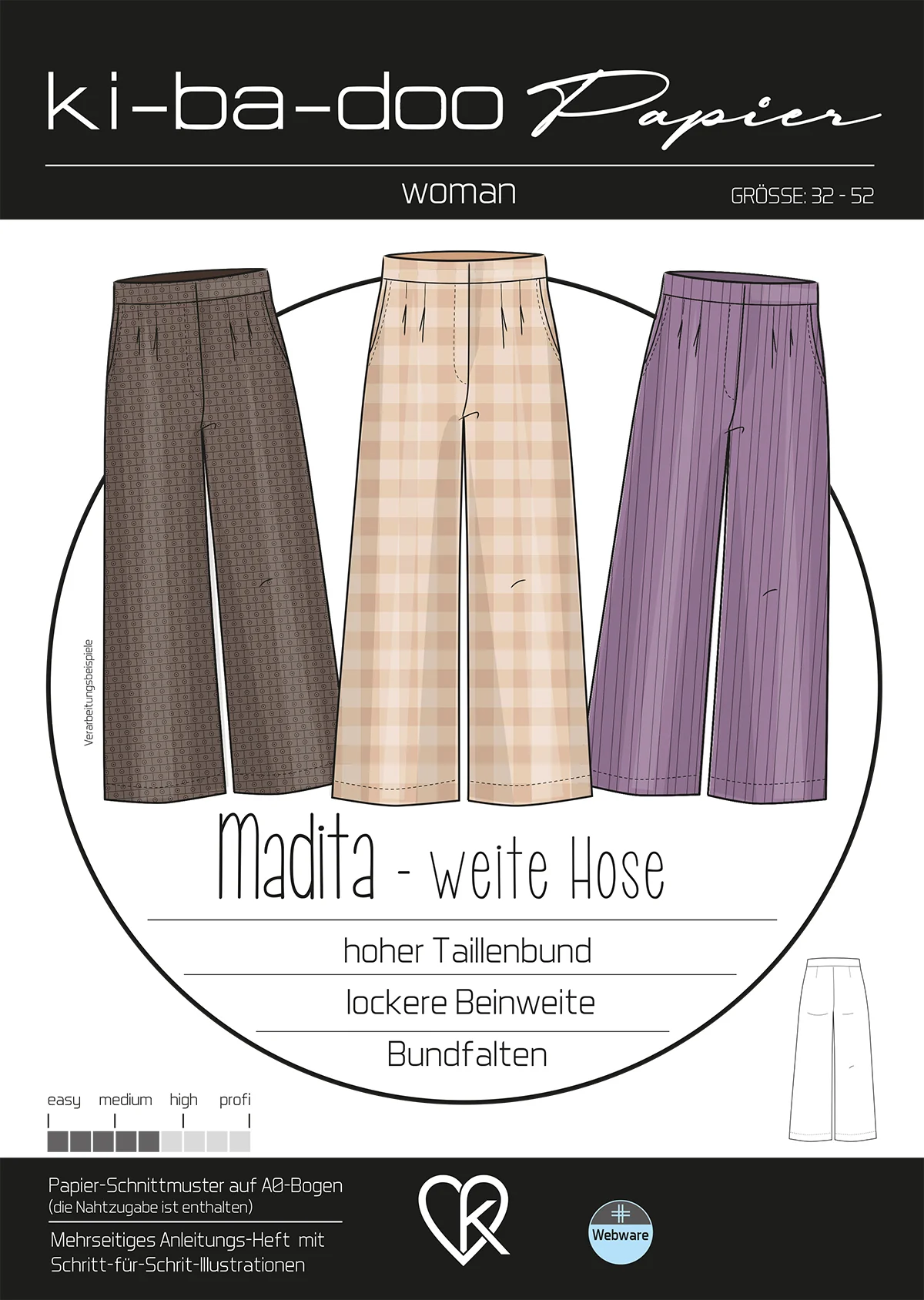 Papierschnittmuster Kibadoo Madita weite Hose Gr. 32-52
