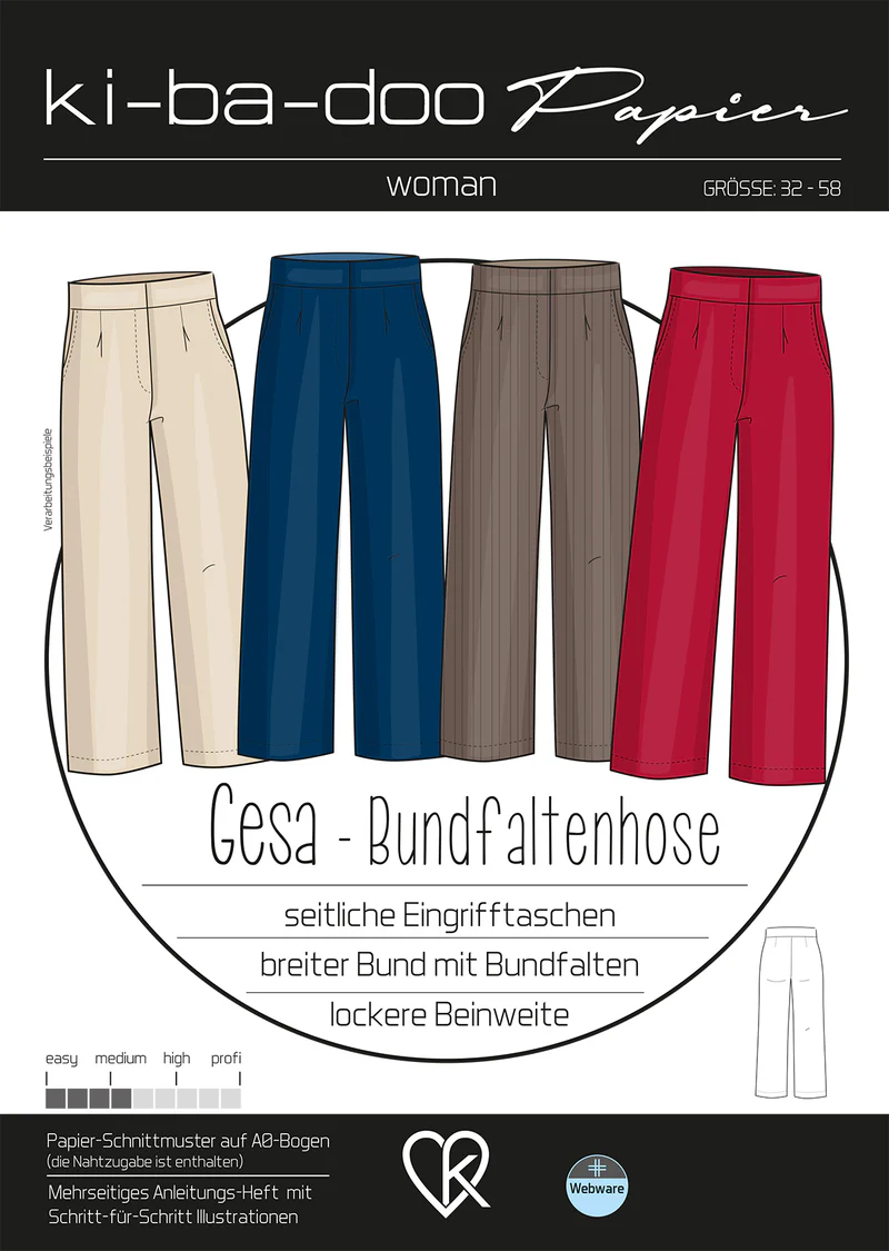 Papierschnittmuster Kibadoo Gesa Bundfaltenhose Gr. 32-58