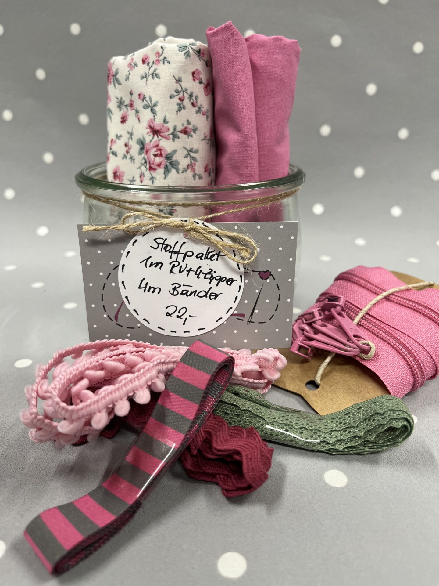 Stoffpaket im Glas Nr. 7 pink