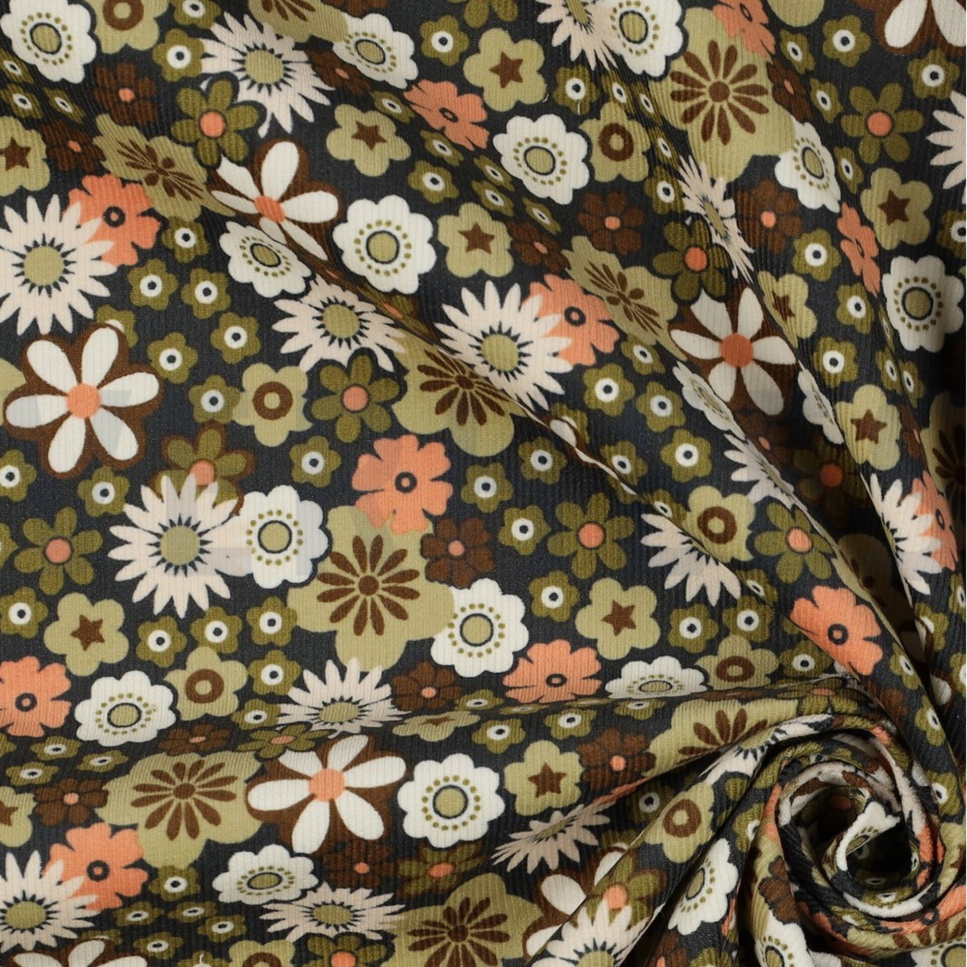Babycord Flowers army green 05693.006
