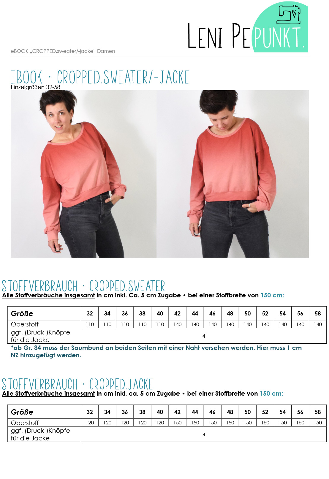 Papierschnittmuster Cropped Sweater/ - Jacke von LeniPepunkt