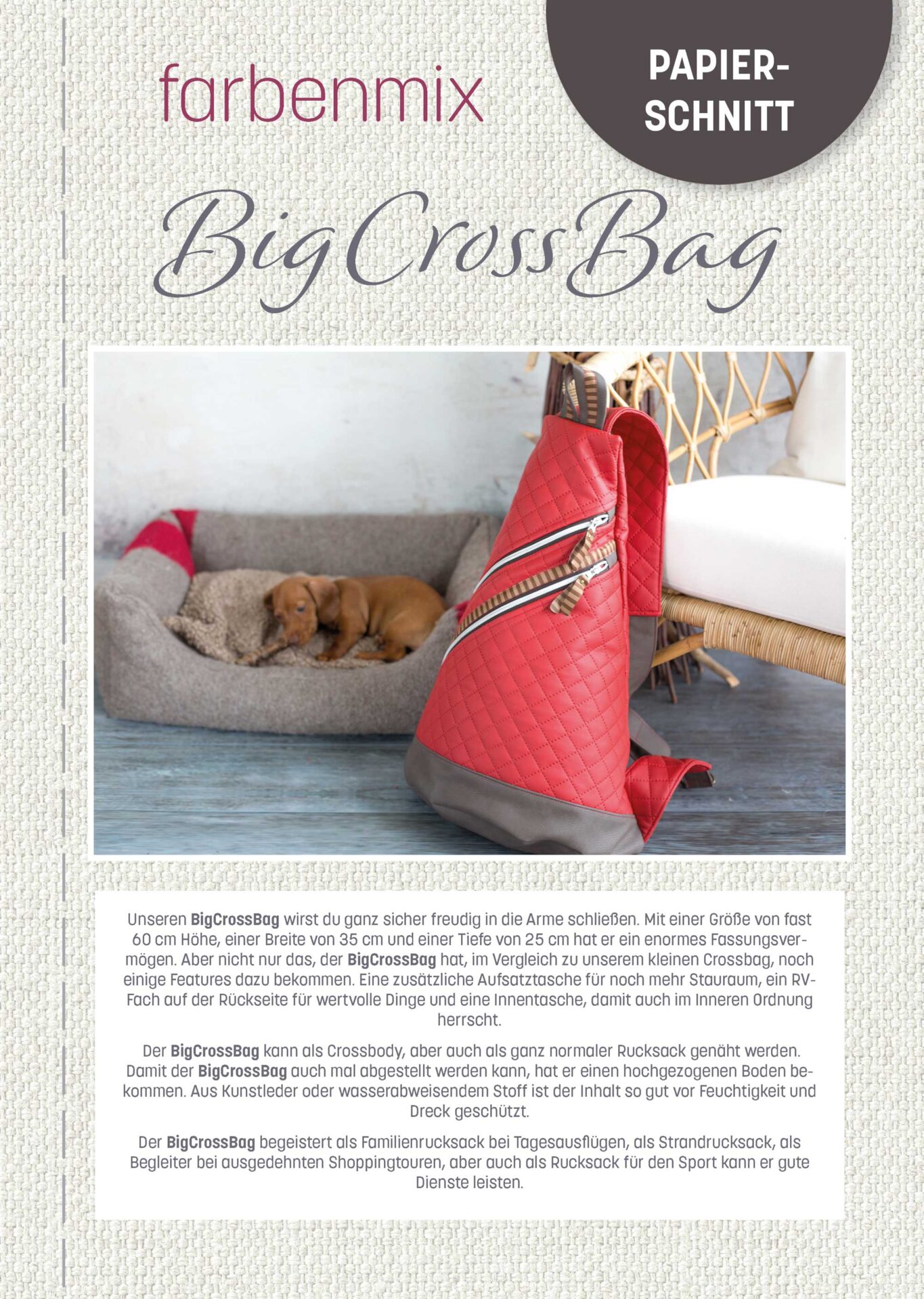 Papierschnittmuster Big Crossbag von Farbenmix