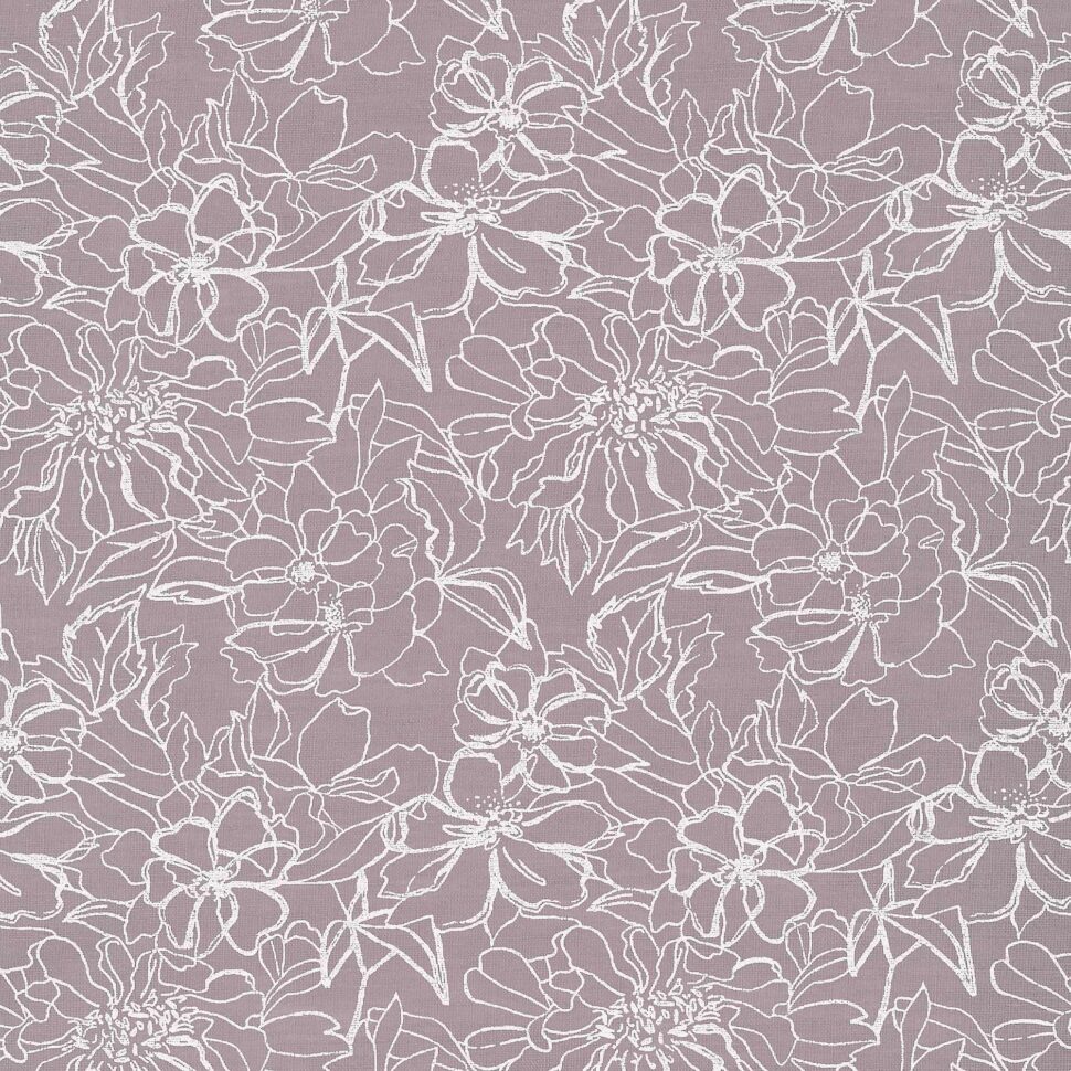 White floral line-art pattern on a mauve fabric texture (patterned wallpaper/fabric). 1/5