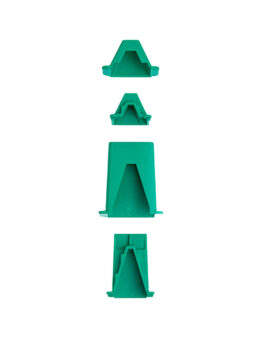 Four green plastic wedge supports in ascending sizes stacked vertically.