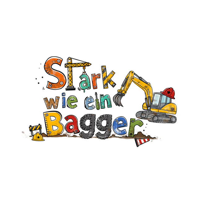 Bügelbild Baggerstark, Medium 13,9 x 8,4 cm (Breite x Höhe)