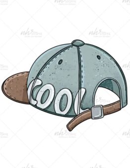 Cartoon blue baseball cap viewed from the back with a brown strap and the letters 'COOL' on the back panels.